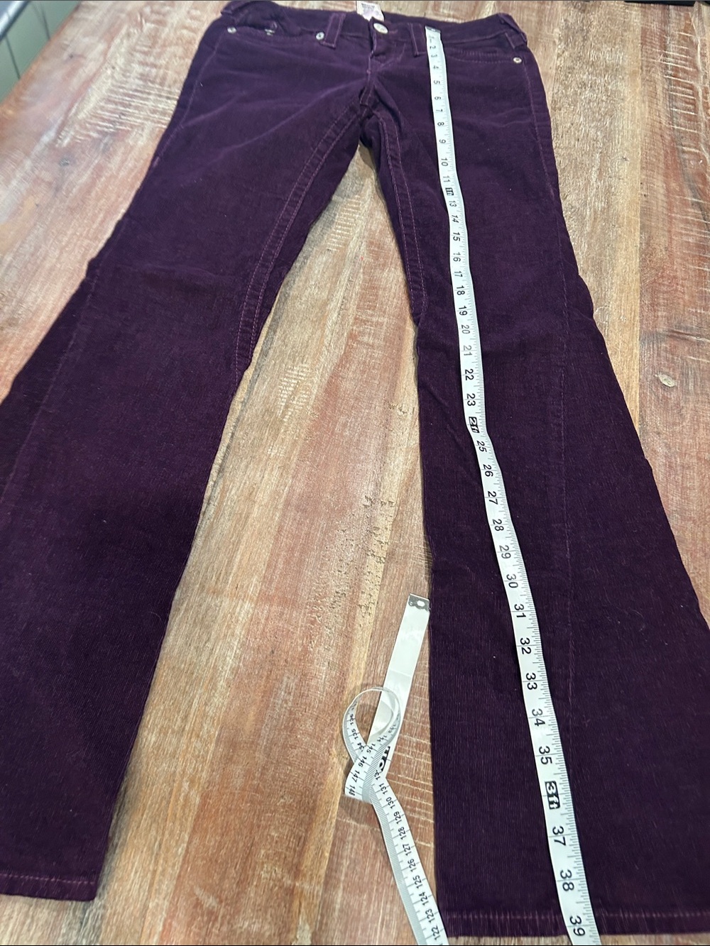 True Religion Plum Purple Low Rise Flap Flare Corduroys - Picture 2 of 12